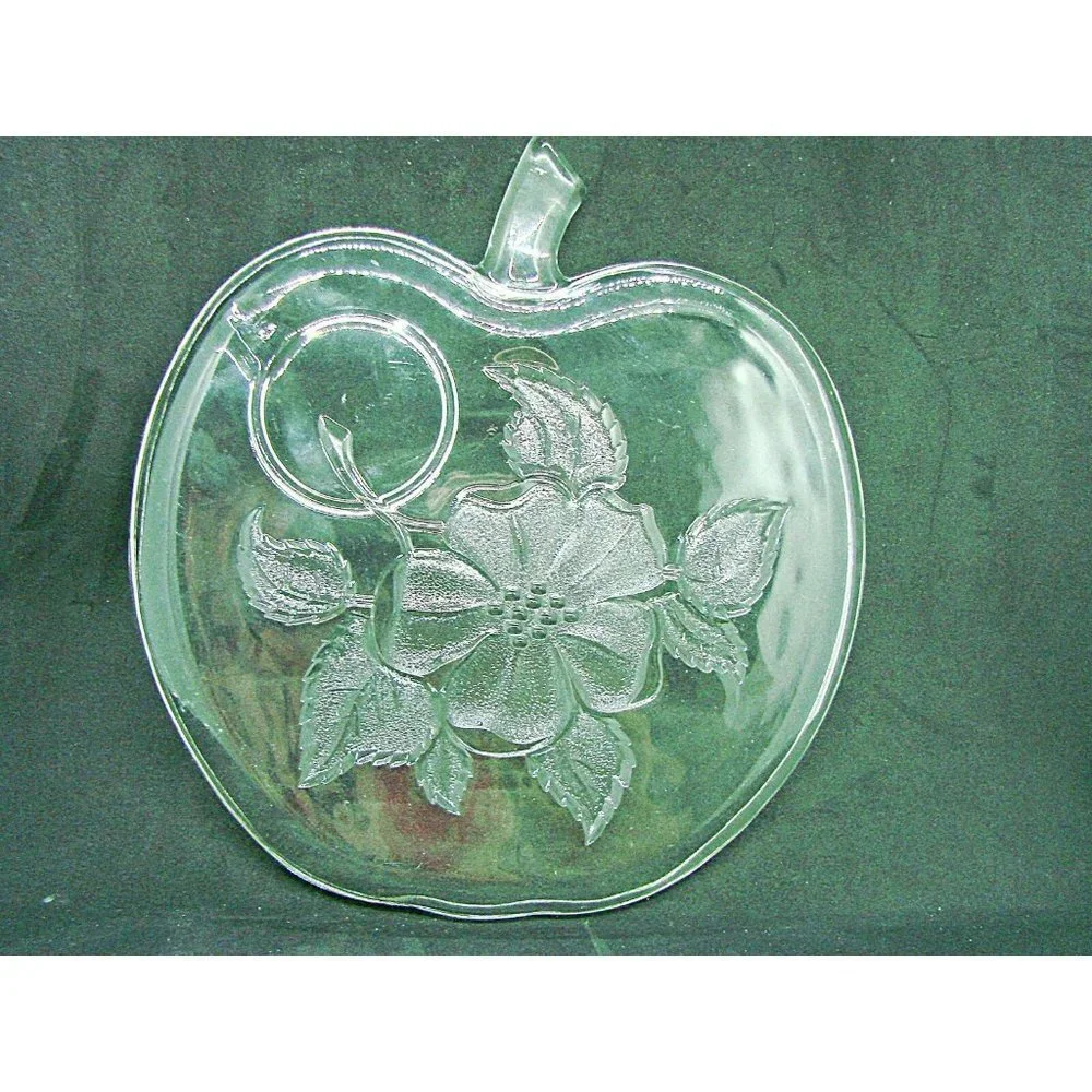 Hazel Atlas Orchard Crystal Clear Glass Apple Dish Flowers Snack Luncheon Plate